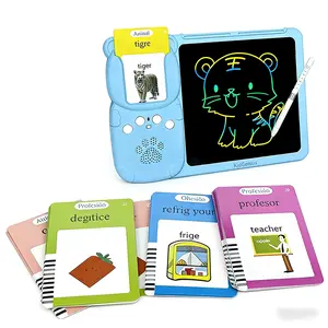 KidGenius 3-in-1 LCD Writing Tablet | 510 English Spanish Bilingual Flash Cards | Eye-Care Drawing Pad | Quick Erase | Autism Sensory Toy | Best Grandchildren Gift & 4th of July Present for Kids 3-12
