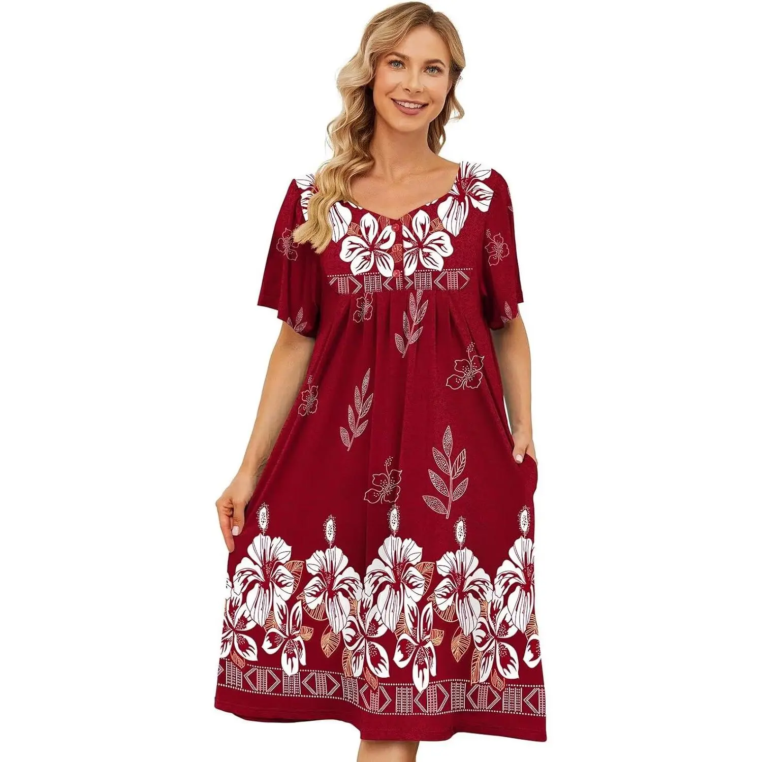 House Dresses for Women with Pockets Moo Moo Nightgown Short Sleeve Mumu  Dress Lounge Dress S-5XL - TikTok Shop