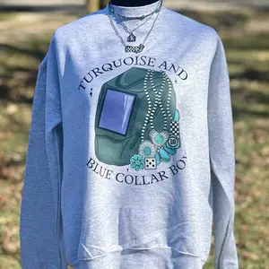 Turquoise & Blue Collar Boys Welder Hood or Hard Hat Graphic Western Sweatshirt and Tee