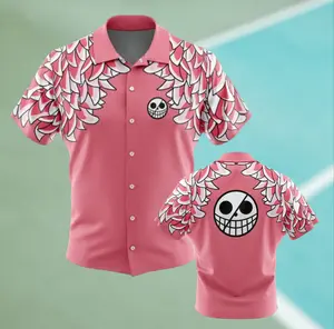 Pink Feather Villain Pattern Button Up Hawaiian Shirt, Tropical Anime Aloha Shirt, Bold Summer Unisex Top #hawaiianshirt #alohashirt #summeroutfit #beachwear #tropicalvibes #buttonupshirt #vacationfit #tiktokshopfinds #viraloutfit #mensstyle