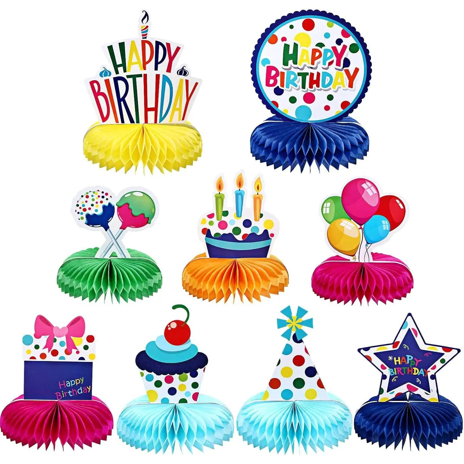 9 count Colorful Happy Birthday Decorations Rainbow  Balls Centerpieces Table Topper Pom Poms for  Birthday Party  Shower