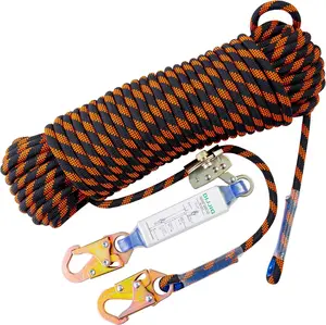 Rope Harness Safety Lanyard 25ft Vertical Roofing Rope With Grab Snap Hooks Shock Absorber Fall Protection Tree Climbing Line Kit Heavy Duty Roof Safety Equipment ANSI CE