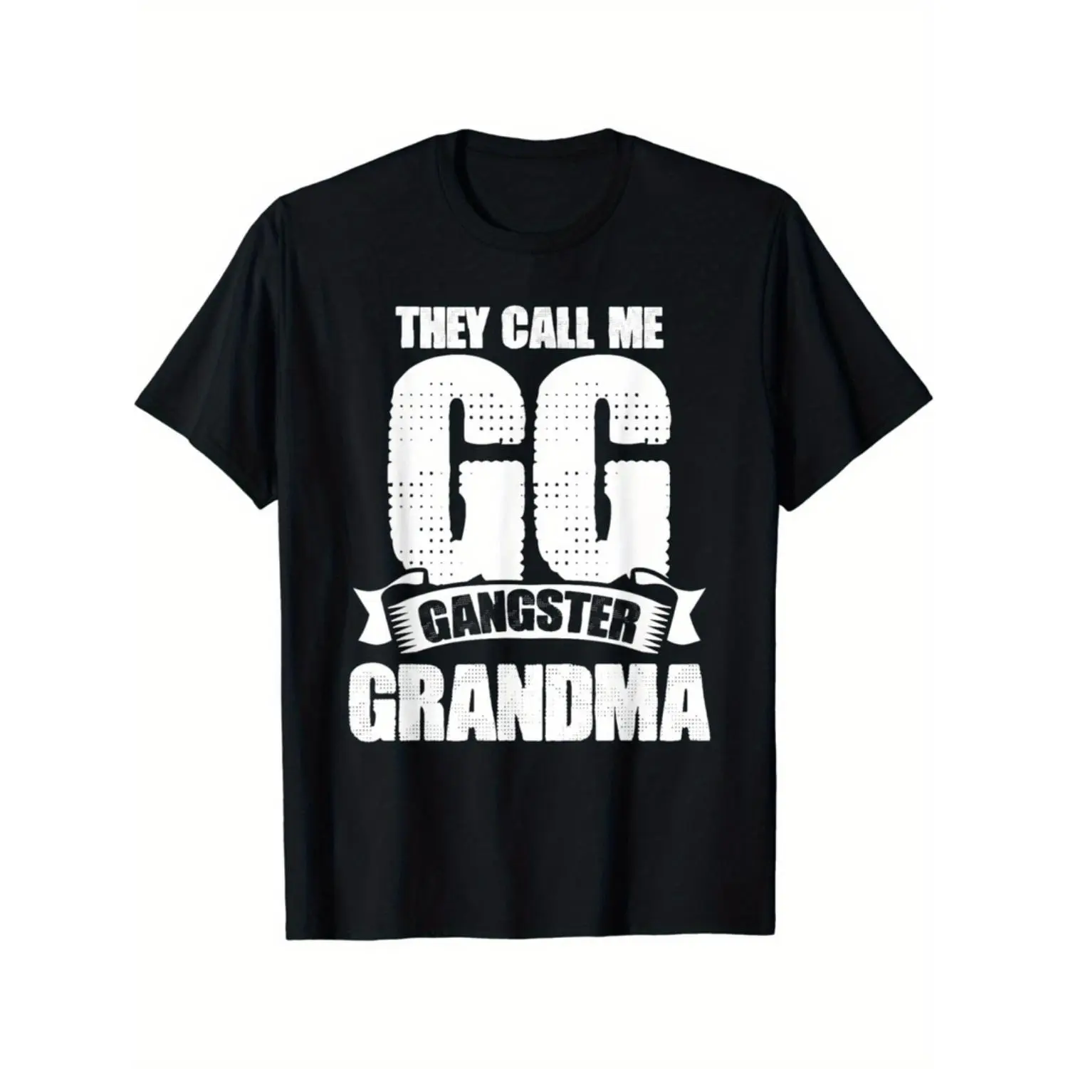 1pc Black Cotton "They Call Me GG Gangster Grandma" Graphic T-Shirt with Combed Design, Short Sleeve, Round Neck, Casual Fit for Women, Perfect Gift for Grandmothers, Humorous Apparel | Playful Graphic Tee | Cotton Fabric, Funny G