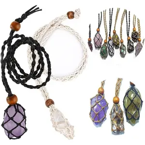 Crystal Cage Necklaces Holder - Stone Cage for Crystals, Steel Necklace Cord for Crystal, Quartz Raw Stone Crystal Pendants Necklace Rope Adjustable Quartz Raw Stone Cord