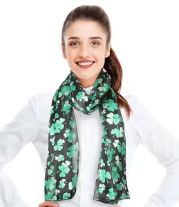 CBC Crown Lightweight St. Patrick's Day Shamrock 13" x 60" Silk Feeling Scarf - Black