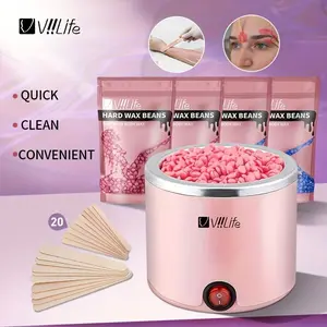 Viilife Pink Waxing and Hair Removal Kit 200cc Wax Heater 4 Packs of Wax Beans 20 Sticks for Women's Home Use Quick Clean Convenient Grooming Solution Body Care Cosmetic Smooth