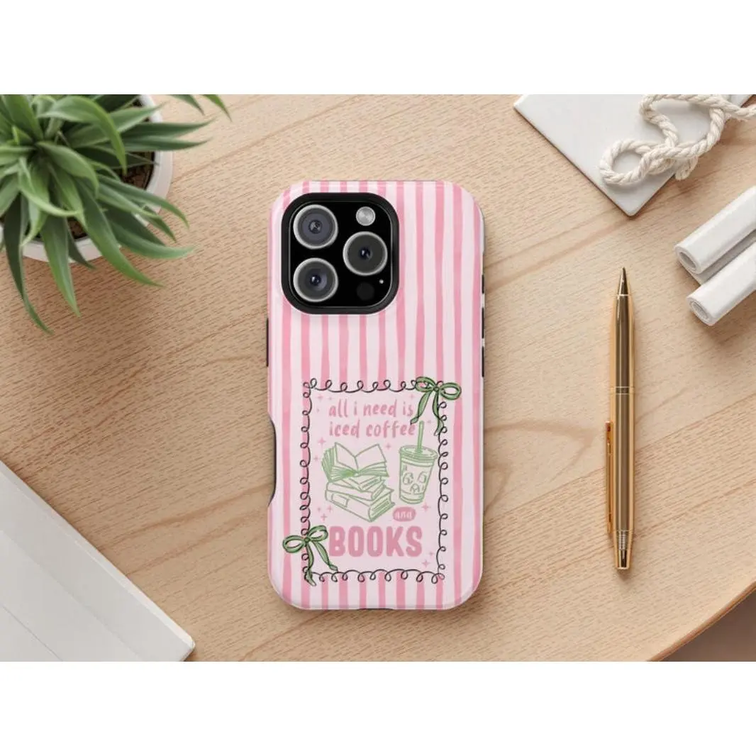 Compatible Bookish Phone Case Pink Striped iPhone Cover Gift for Readers  Book Lovers Teacher BookTok Aesthetic Iced Coffee and Books,phone Case  Suitable for Iphone 11/12/13/14/15/16/17 Pro Promax Plus Air, Accessories,  Shell -