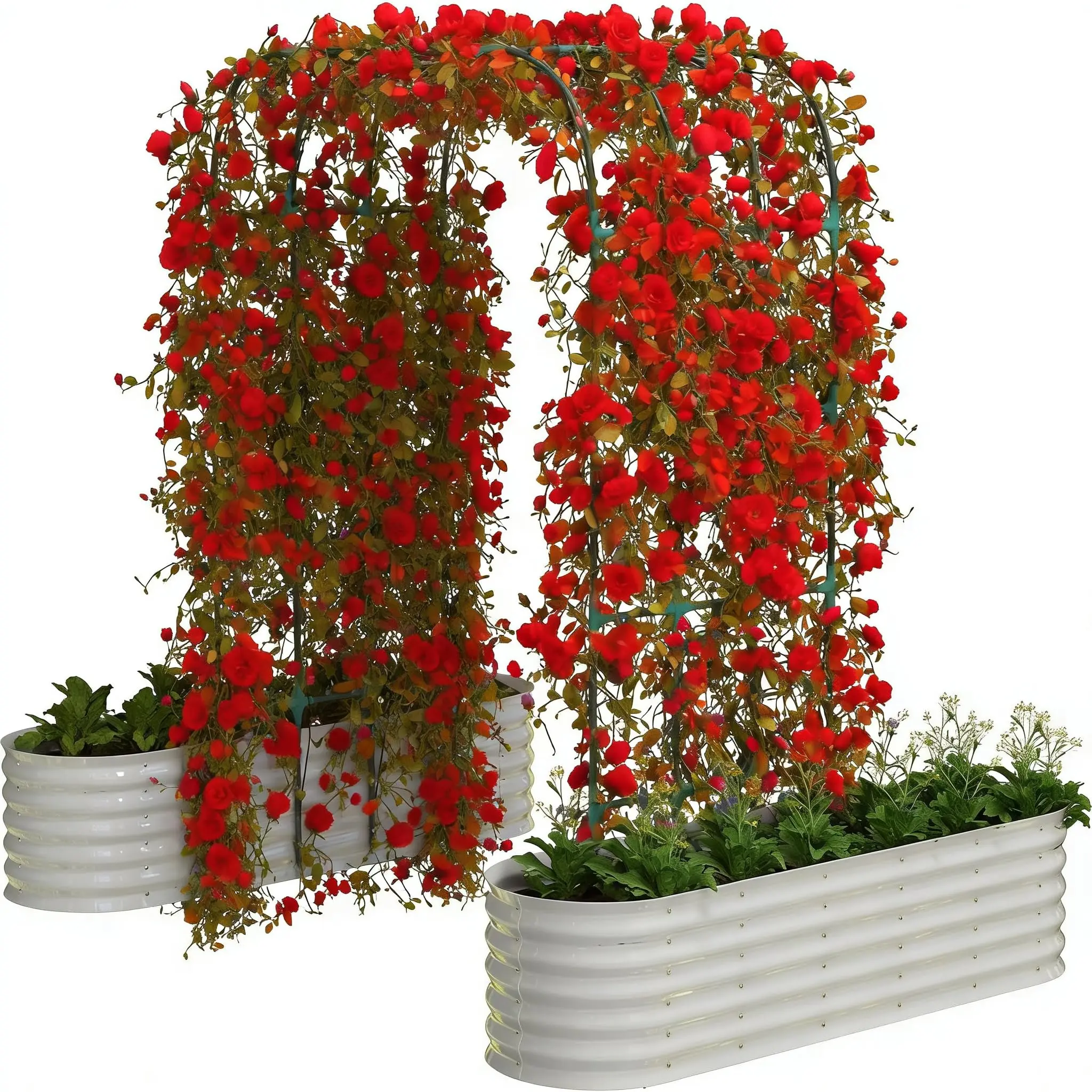 Gaomon Beige Raised Garden Bed with 96-in Tall Vertical Arch Trellis - Expandable Rust-Resistant Elevated Planting Boxes, Climbing Planting Stand, Large Planter Pots, Portable Outdoor Garden Planters with Plant Clips, Drainage Netting, Portable Garden Pla