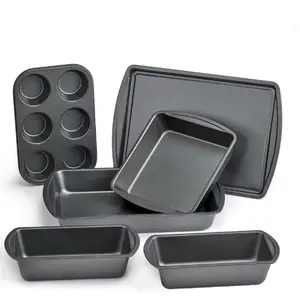 6 Piece Non-Stick Bakeware Sets, Easy for Release and Clean up, Carbon Steel, Gray