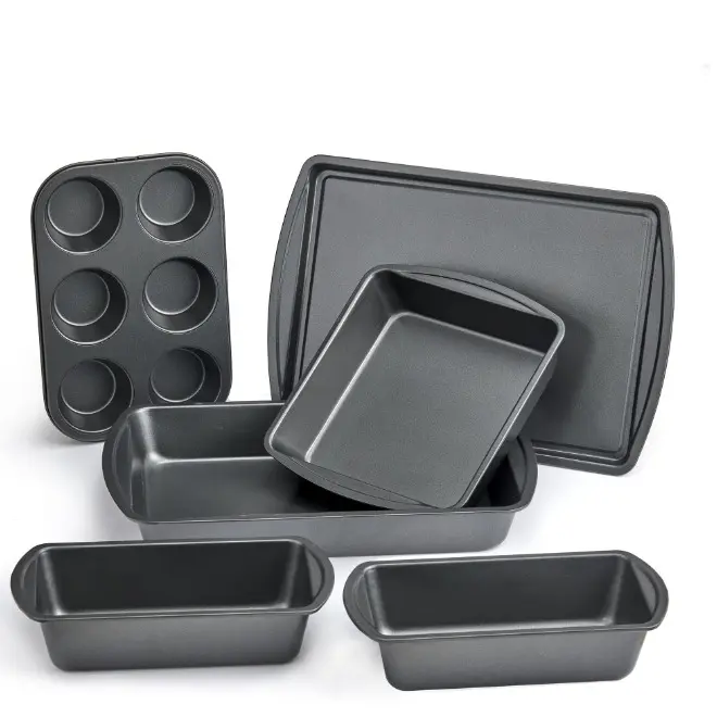 6 Piece Non-Stick Bakeware Sets, Easy for Release and Clean up, Carbon Steel, Gray