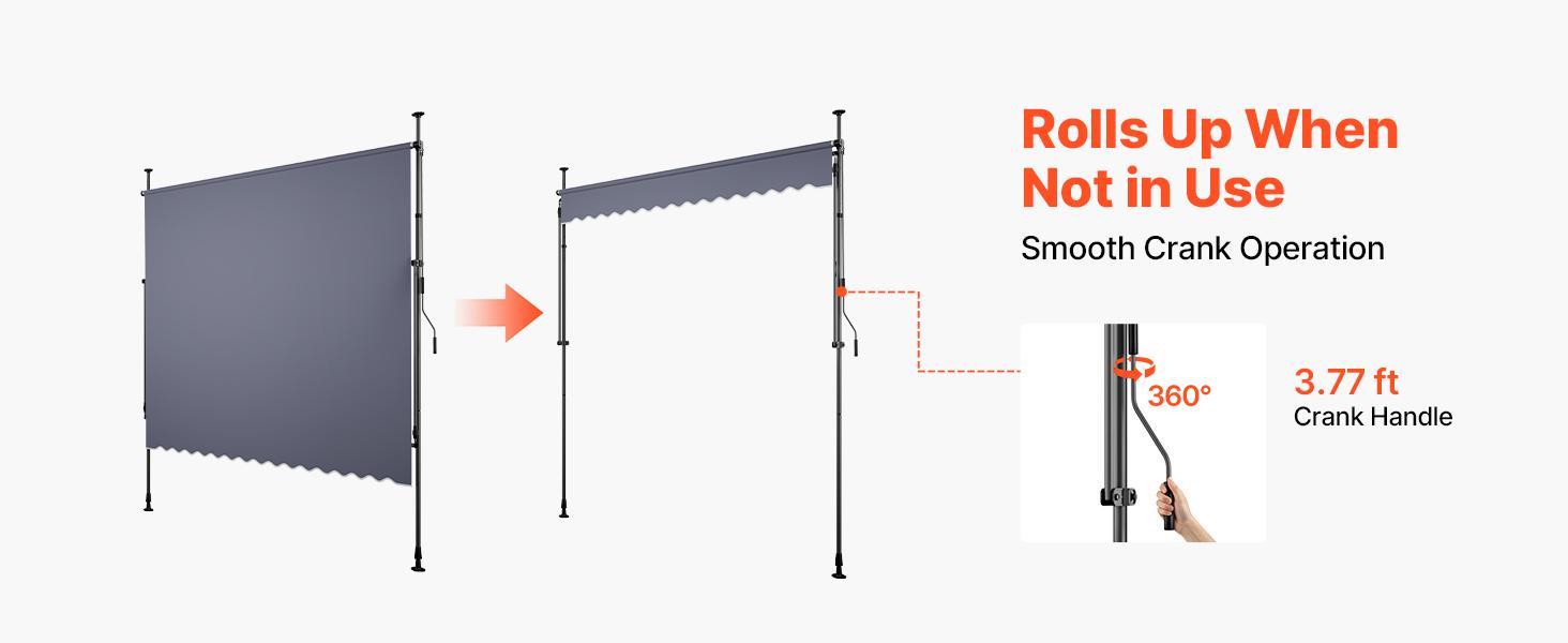 VEVOR Manual Retractable Awning, 98" Outdoor Retractable Patio Awning Sunshade Shelter, Height Adjustable Patio Door Window Canopy with Manual Crank Handle for Backyard, Garden, Balcony, Dark Gray