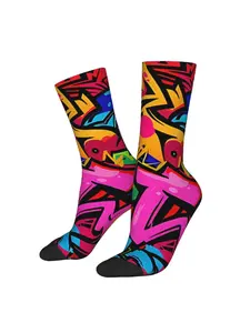 1 Pair Fashion Graffiti Print  Men's compression Socks Street Style Seamless Printed Funny Novelty Happy Crew Sock