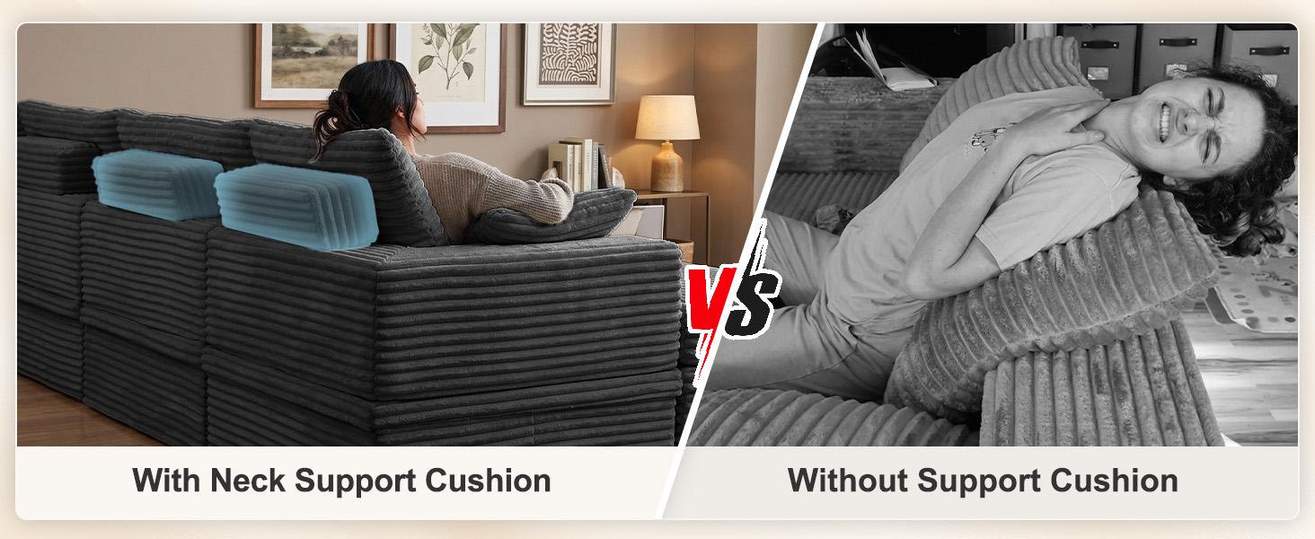 【3 Packages Shipping】NABUMI 107" Modular Sectional Sofa with Storage, Oversized U-Shaped Cloud Couch with Ottoman, 27" Deep Seat Memory Foam Corduroy 5-Seater Couches, Free Combination, Tool-Free Assembly, Black, Beige, Dark Gray, Green