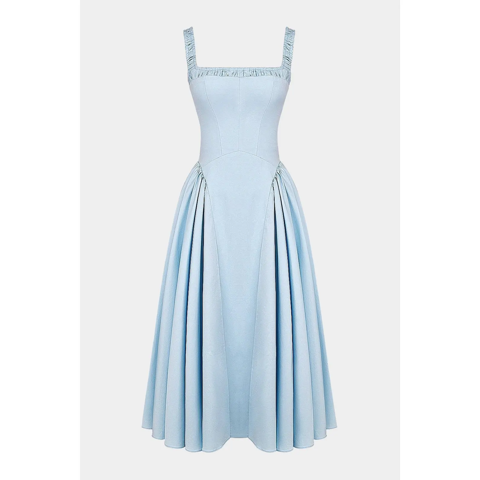 Square Neck Ruched Sleeveless Midi Dress