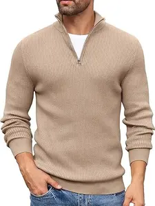 COOFANDY Men's Quarter Zip Sweaters Slim Fit Mock Neck Pullover Sweater Lightweight Knitted Polo Sweaters