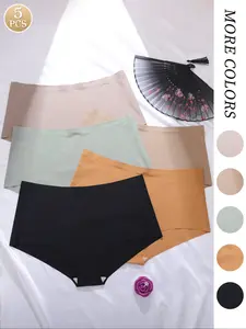 5-Pack Plus-Size Seamless Ice Silk Underwear Panties Double-Layer Waistband! Silky & Invisible, No Pinching—Stays in Place Even When Sitting for Long Hours