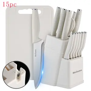 3-piece/15 piece ultra sharp stainless steel knife set, equipped with ergonomic anti slip handle and integrated knife holder - a space saving kitchen must-have, including chef knife, fruit knife, multifunctional knife, etc., fashionable knife design