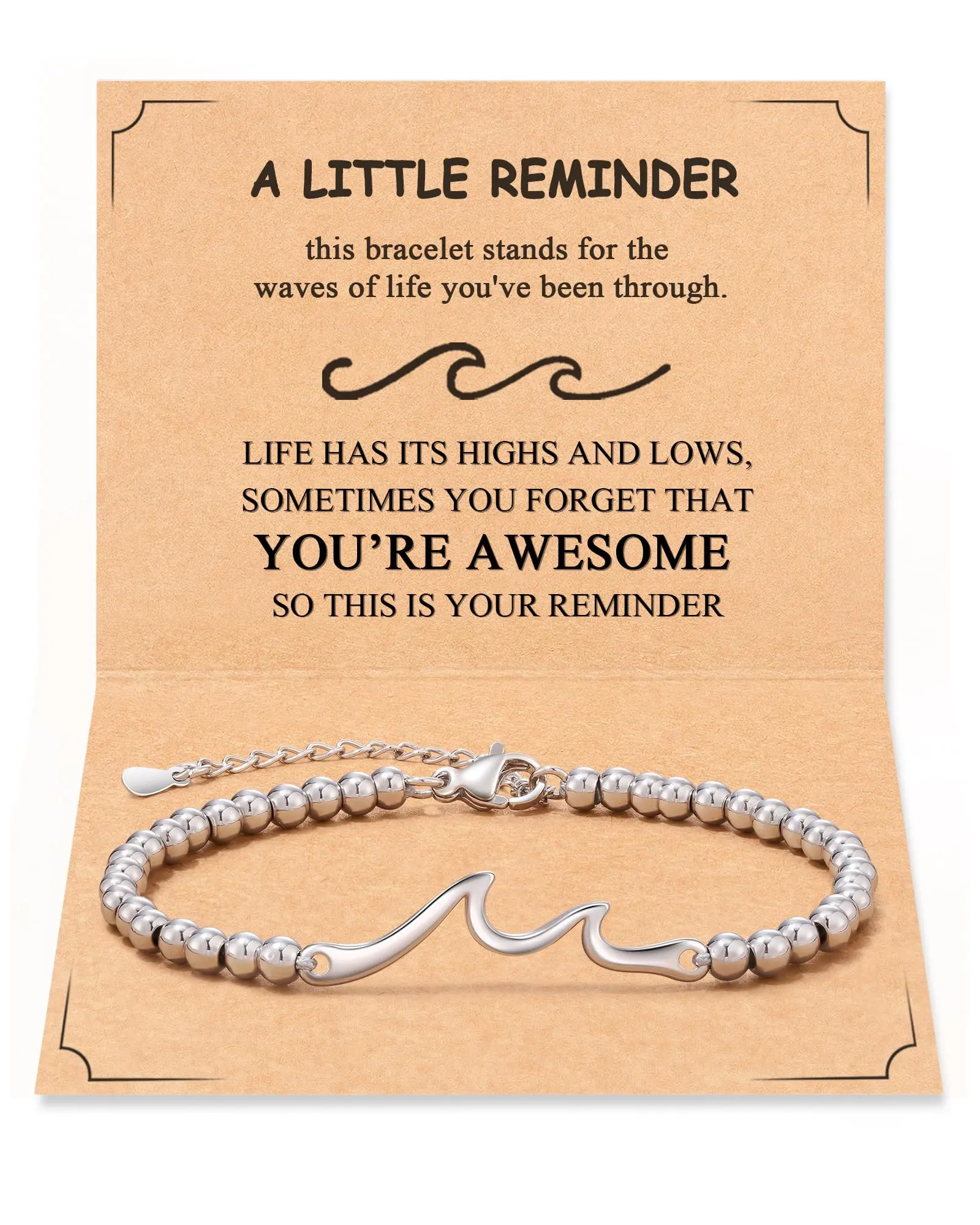 Wave Bracelet for Women, Through The Waves of Life, Inspirational You're Awesome Gifts Appreciation Christmas Birthday Gifts for Her Sister Best Friend Daughter Coworker Exquisite Jewelry