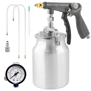 Undercoating Spray Gun with Suction Feed Cup & Gauge, 2 Extension Wands 360° Straight Spray Hoses, Fluid Film Spray Gun for Truck Bed Liner Spray Coating, Rubberized Undercoat automotive paint lvl ppaint mode adjustable high capacity container Sprayer
