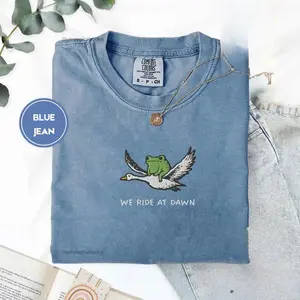 EMBROIDERED Comfort Colors We Ride at Dawn T-Shirt, Funny Frog and Goose Tee, Chaotic Animal Shirt, Whimsical Gamer Gift