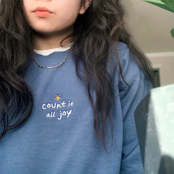 Embroidered Count It All Joy Sweatshirt, Faith-Based Christian Crewneck, Inspirational Bible Verse Sweater, Joyful Spiritual Gift for Women