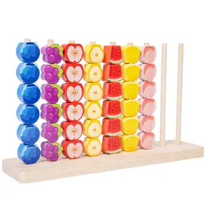 Children's educational early learning fruit bead string toy for color and geometric shape recognition wooden toy