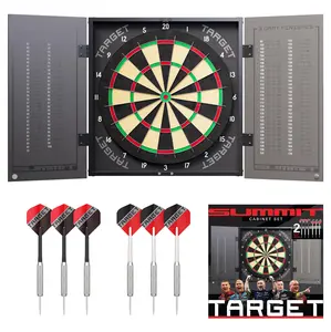 Target Darts Summit Cabinet and Slim Dartboard Set |Complete Dart Set Up | Includes Dart Board Cabinet and Board, Steel Tip Brass Darts, 1 Month Dartcounter App Subscription