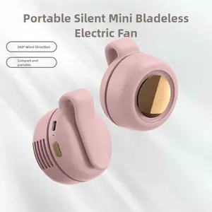 Portable rechargeable mini fan, silent bladeless electric fan, adjustable three-speed hanging waist fan, suitable for outdoor leisure and travel in summer