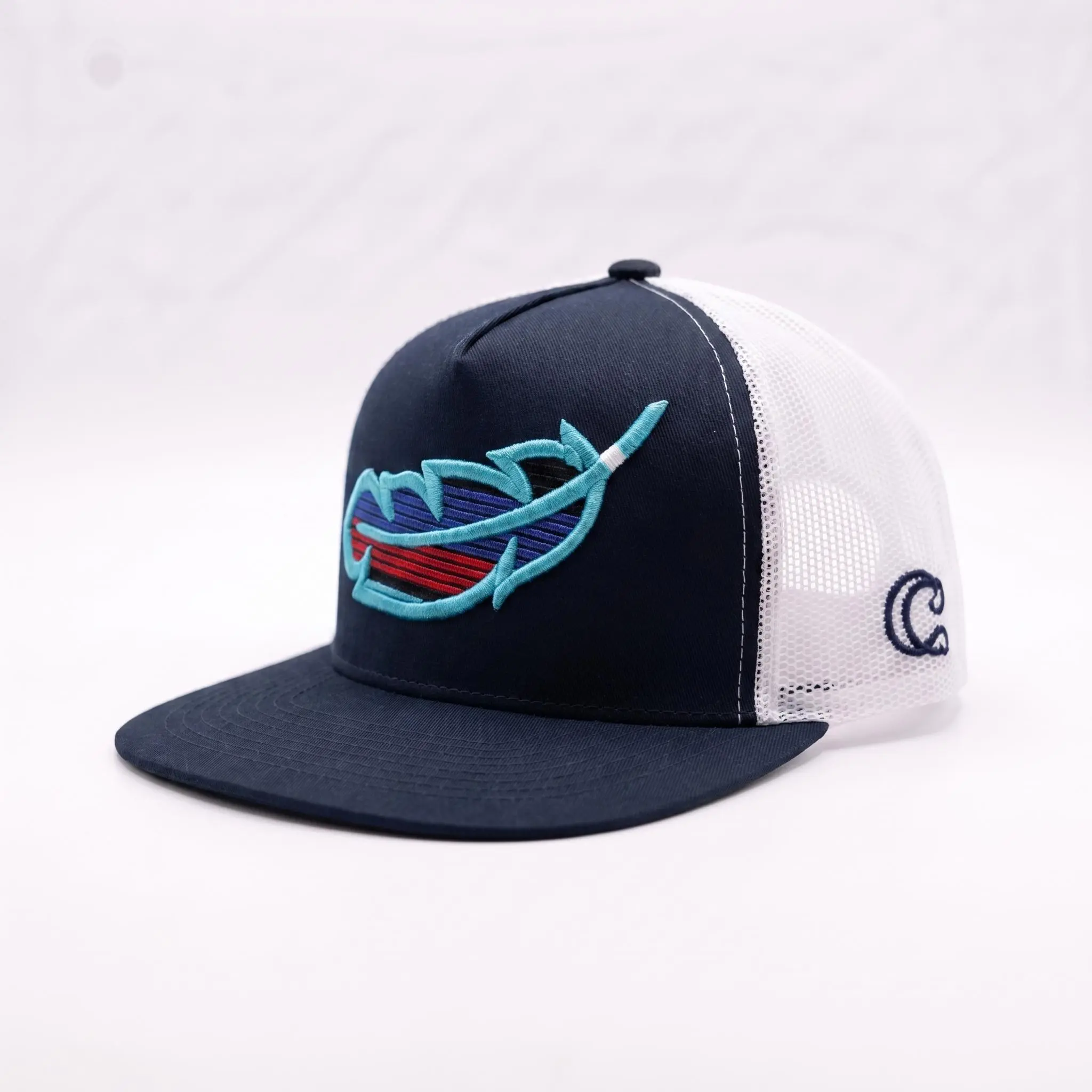 Feathered Outlaw Trucker Hat, Casual Cap for Men & Women with Blue Feather Embroidery, Structured Front, Breathable Mesh & Adjustable Snapback, Adjustable Snap, Breathable Back, Everyday Use, Unisex Wear, All Seasons, Snapback Adjust, Trucker Shape, Every