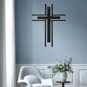 CIFbuy Modern Metal Wall Cross Sticker Art, Trendy Home Decor for Living Room Bedroom Aesthetic
