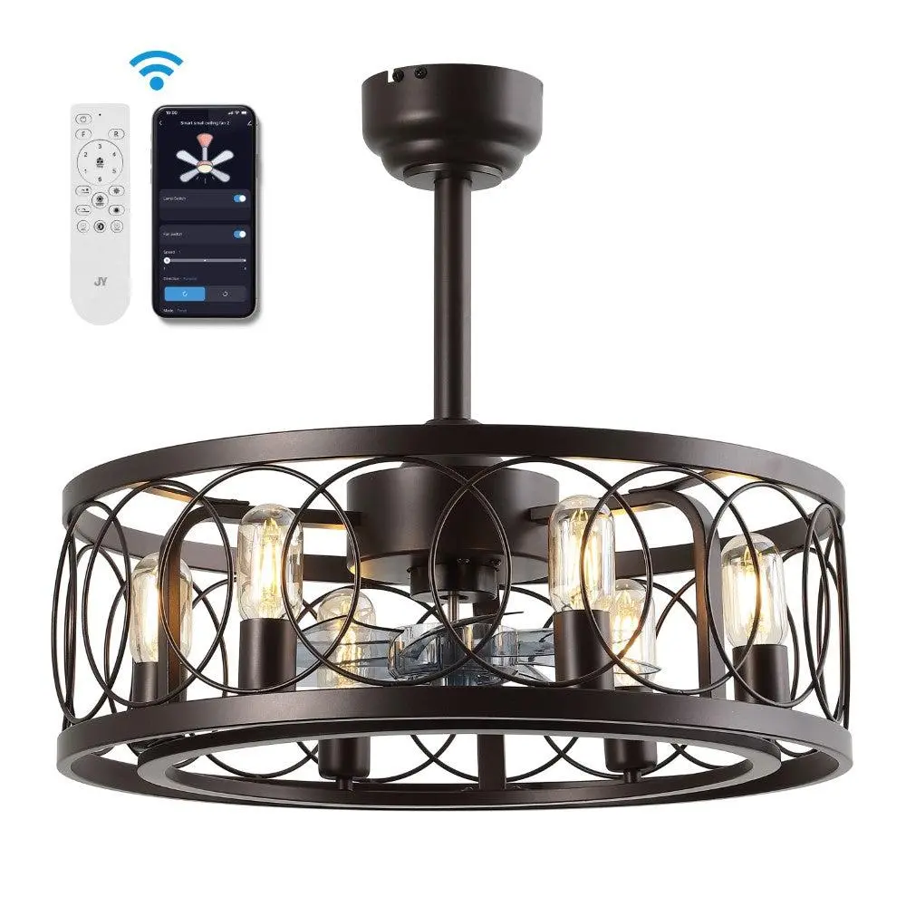 Celeste 21.6" 6-Light Industrial Farmhouse 6-Speed Metal Mobile-App/Remote-Controlled Caged LED Ceiling Fan Celeste 21.6" 6-Light Industrial Farmhouse 6-Speed Metal Mobile-App/Remote-Controlled Caged LED Ceiling Fan