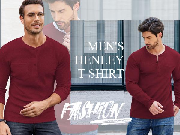 Fall Outfits Limited Time Clearance Men's Henley Shirts Long Sleeve Basic Waffle Pique Pullover Thin T-Shirt with Pocket