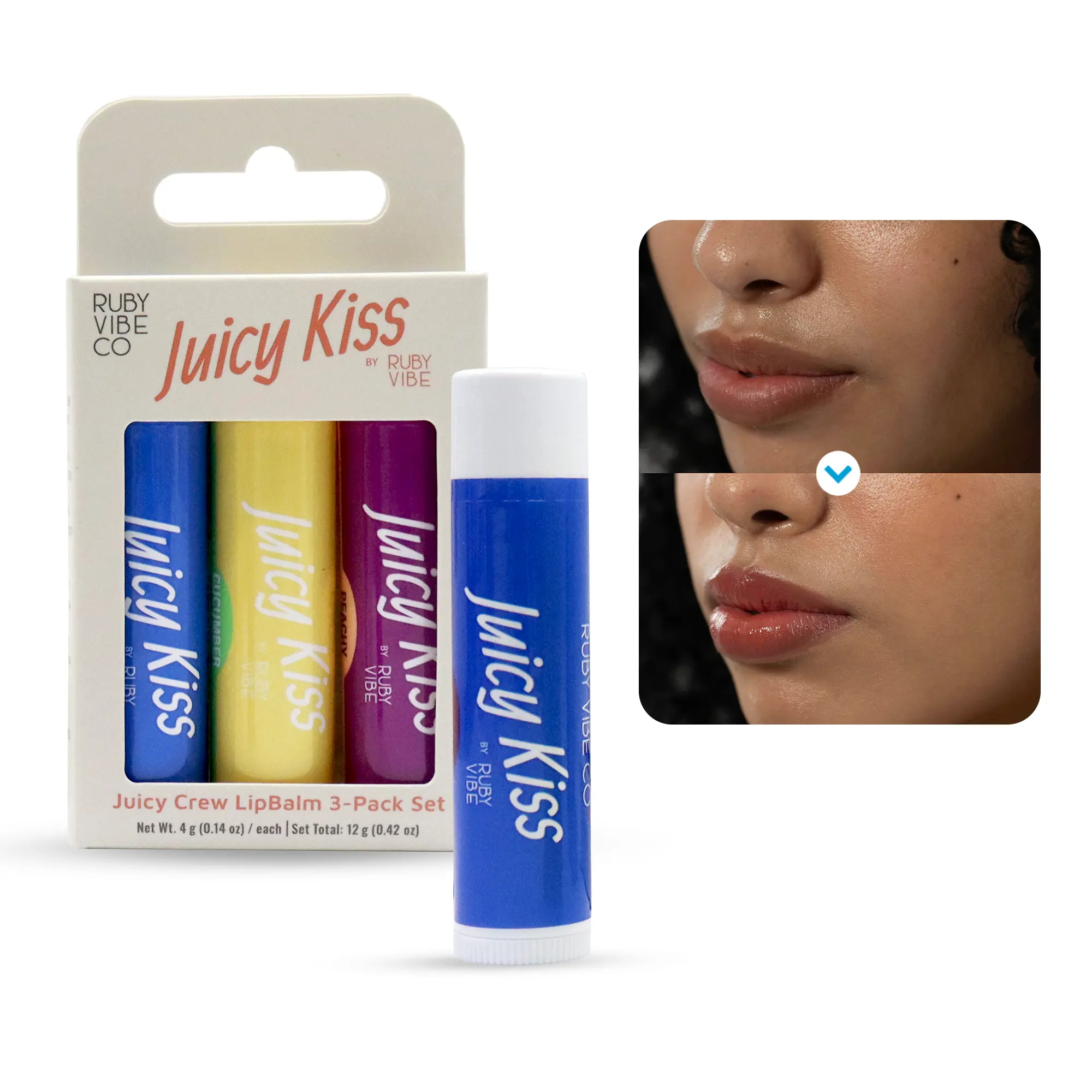 RUBY VIBE CO Hydrating Lip Balm 3-Pack Set, Moisturizing Chapstick with Sweet Almond Oil, Jojoba Oil & Cocoa Butter, Lip Moisturizer, Lip Care Products for Everyday Wear