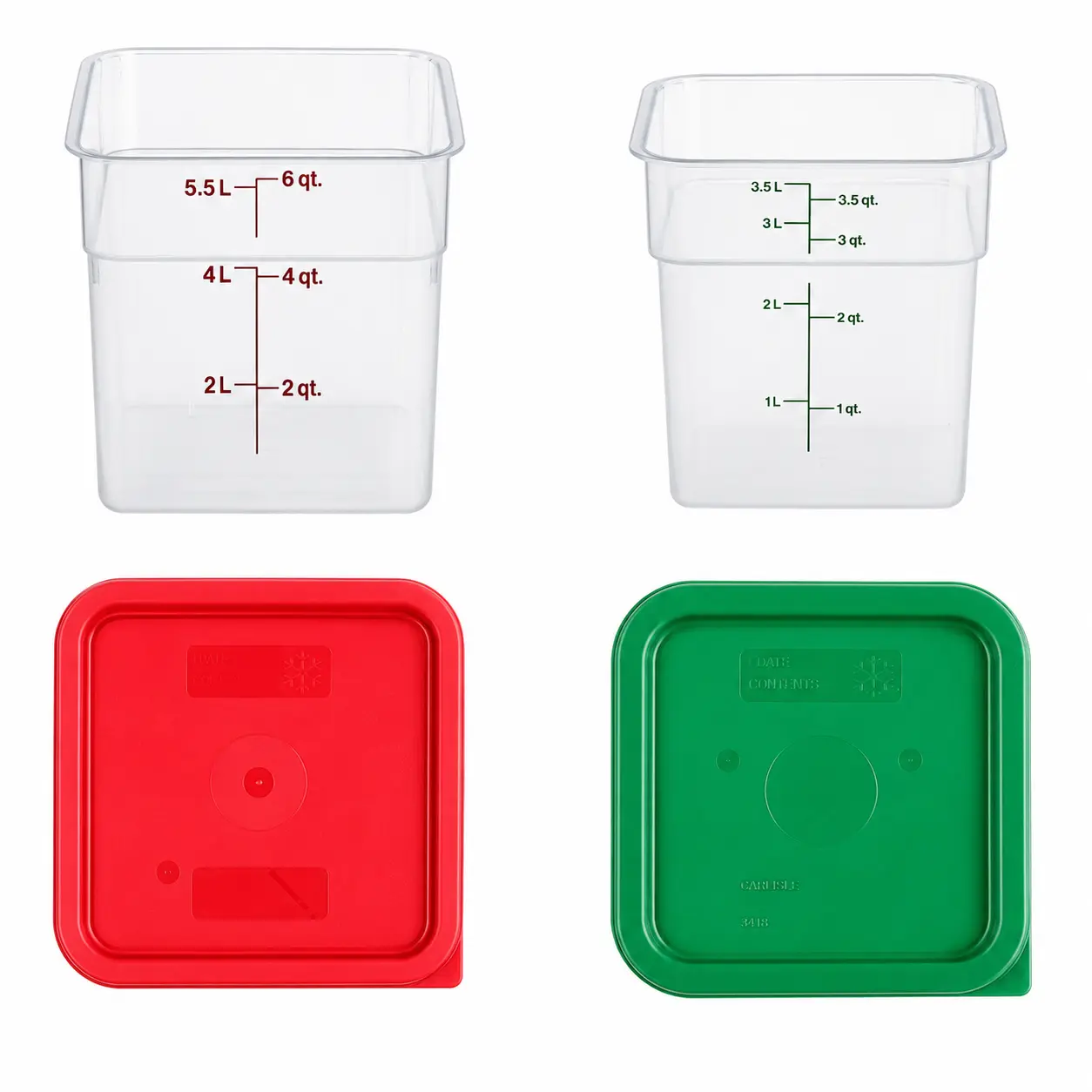 Cambro Square Food Storage Containers with Lids, 2-Pack, 4QT & 6QT, BPA-Free, Stackable
