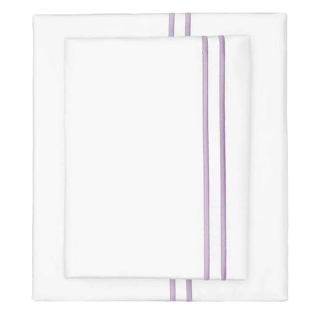 Lilac Purple Lines Embroidered Sheet Set (Fitted, Flat, & Pillow Cases)