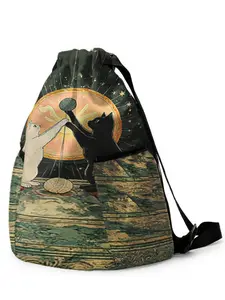 1 piece of two cats playing with yarn pattern 2D printed drawstring backpack - large capacity durable fitness bag, with adjustable shoulder straps, suitable for both men and women, essential for travel, hiking, camping