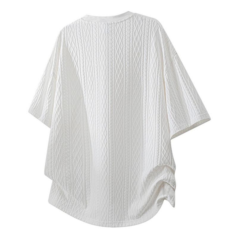 Men’s casual knit-texture T-shirt, summer loose-fit crew neck short-sleeve top, oversized streetwear tee for everyday wear