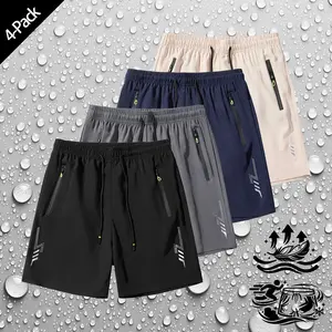 Men's 4 Pack Athletic Running Shorts Quick Dry Moisture Wicking Lightweight Breathable Gym Workout Shorts with Zipper Pockets Stretchy Elastic Waist for Jogging Hiking Outdoor Sports Training Casual Daily Wear Active Performance