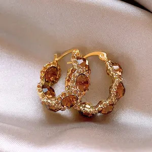 Autumn & Winter Maillard Brown Crystal Hoop Earrings for Women - Light Luxury, Unique, Elegant, Statement Hoops & Studs