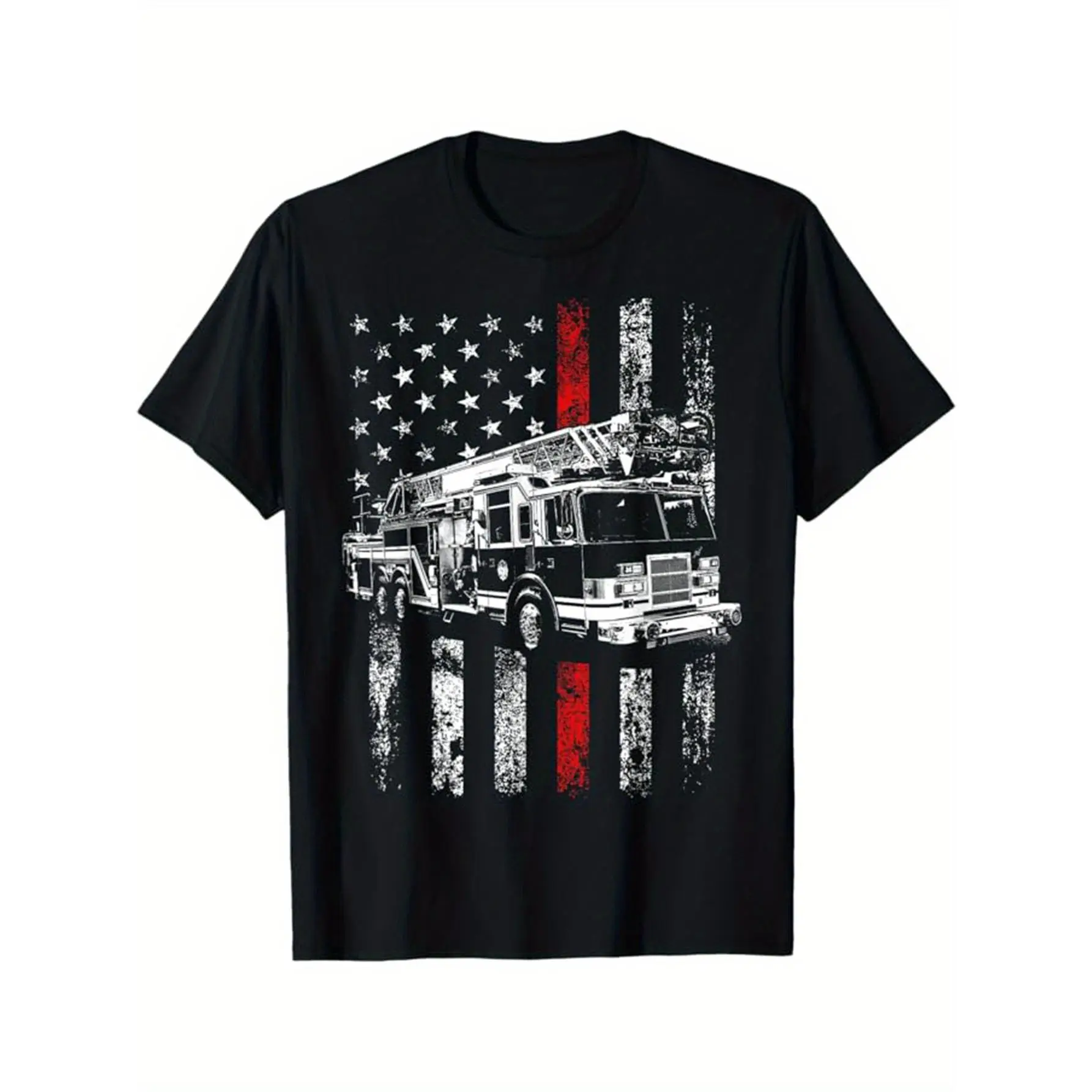 Women's 100% Cotton Custom Round Neck Short-Sleeve Firefighter Graphic Top - Everyday Casual USA-Made Outdoor Shirt, Gift Option
