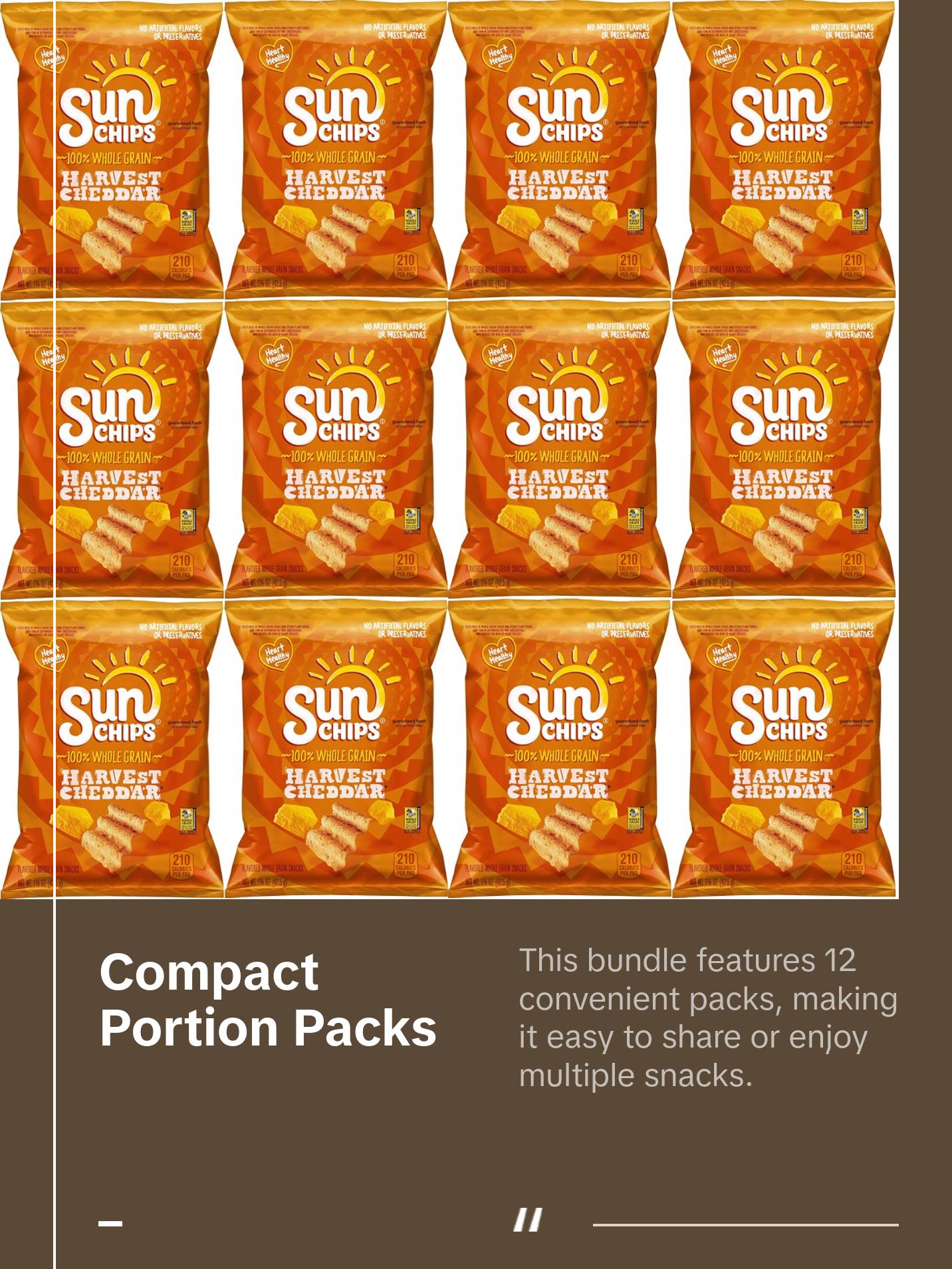 SunChips Harvest Cheddar Flavored Multigrain Chips, 1.5-Ounce Bags, Pack of 12 Bundled by Shoppyway Snacks Crunchy Crispy Corn Cheese