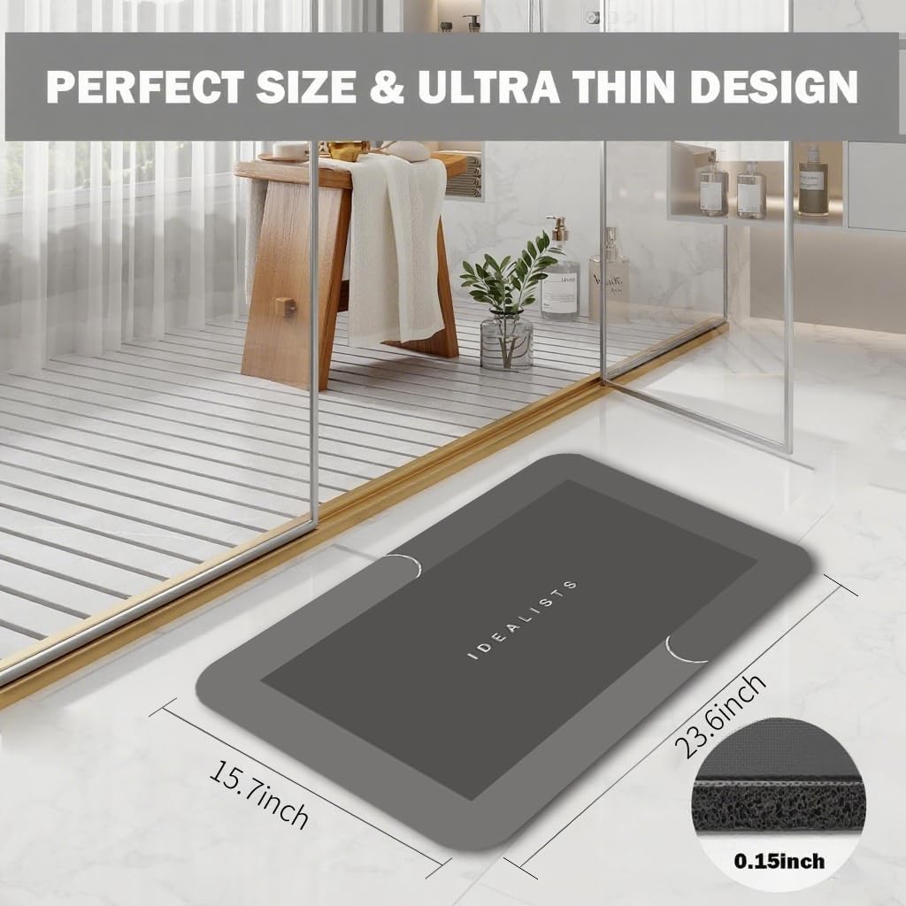 Bath Mat-Bath Mat Rug Non Slip Super Absorbent Stain Resistant Quick Dry Thin Bathroom Rug-Bath Mats for Bathroom Floor Bathtub Vanity-Bathmat Bath Rug Easy Care-17"x27" Darkgrey