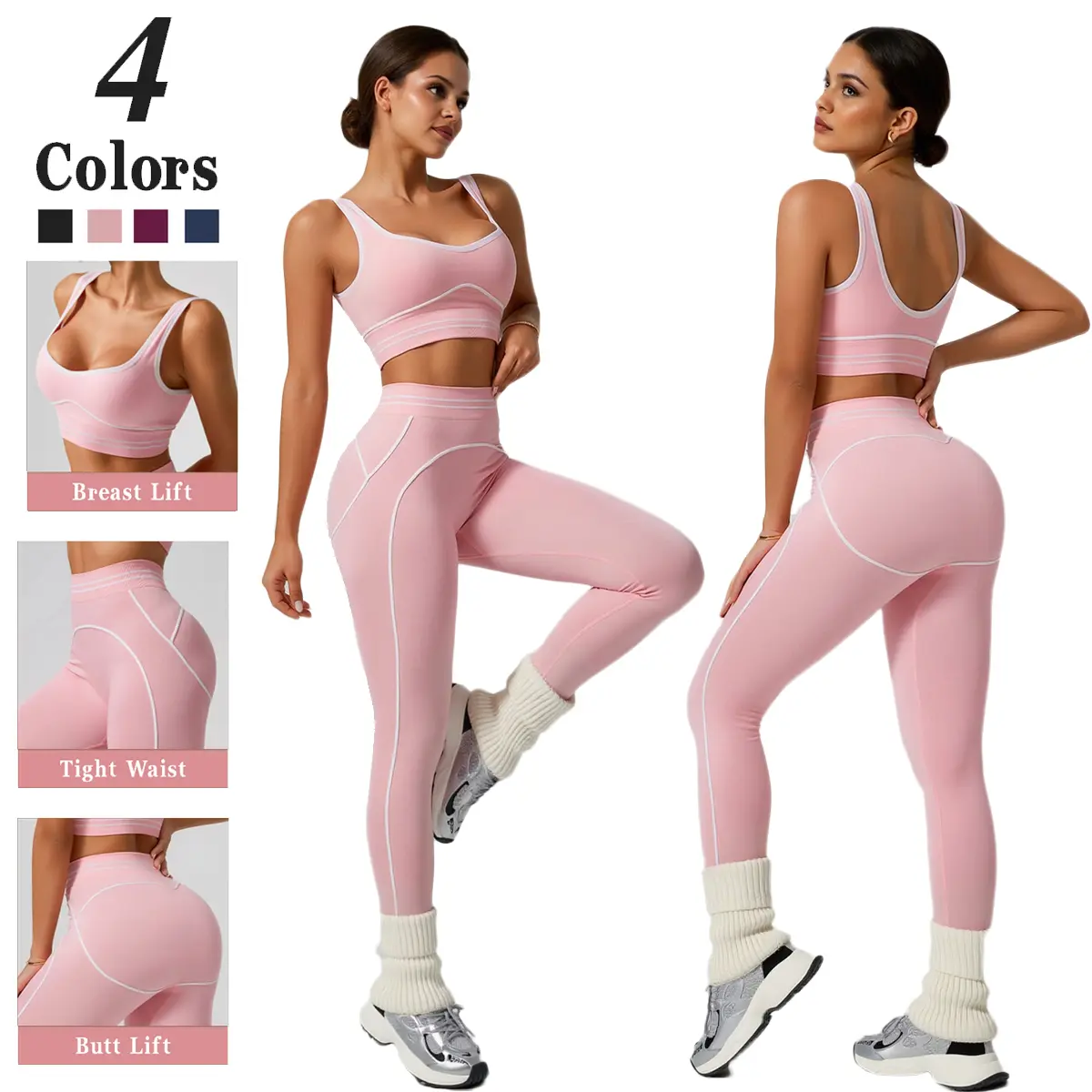 Kabuer Women's 2-Piece Yoga Workout Set, High-Waisted Compression Leggings & Slim-Fit Sleeveless Tank Top, Medium-Stretch Crew Neck Solid Color All-Seasons Body Activewear for Gym, 2 Piece Sets