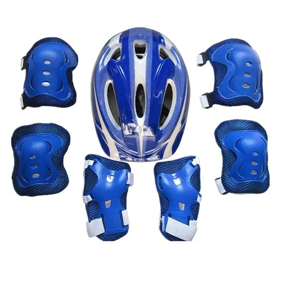 7PCS Kids Safety Helmet & Durable Protective Gear Set - Foam Padded Elbow Knee Pads for Cycling Skateboarding Active Play