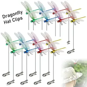 Dragonfly Hat Clip  Artificial Dragonfly Pole Clips for Outdoors 3D Dragonfly Garden Decorative Clips Outdoor Indoor Fake Plastics Dragonfly (Mixed-8pcs)