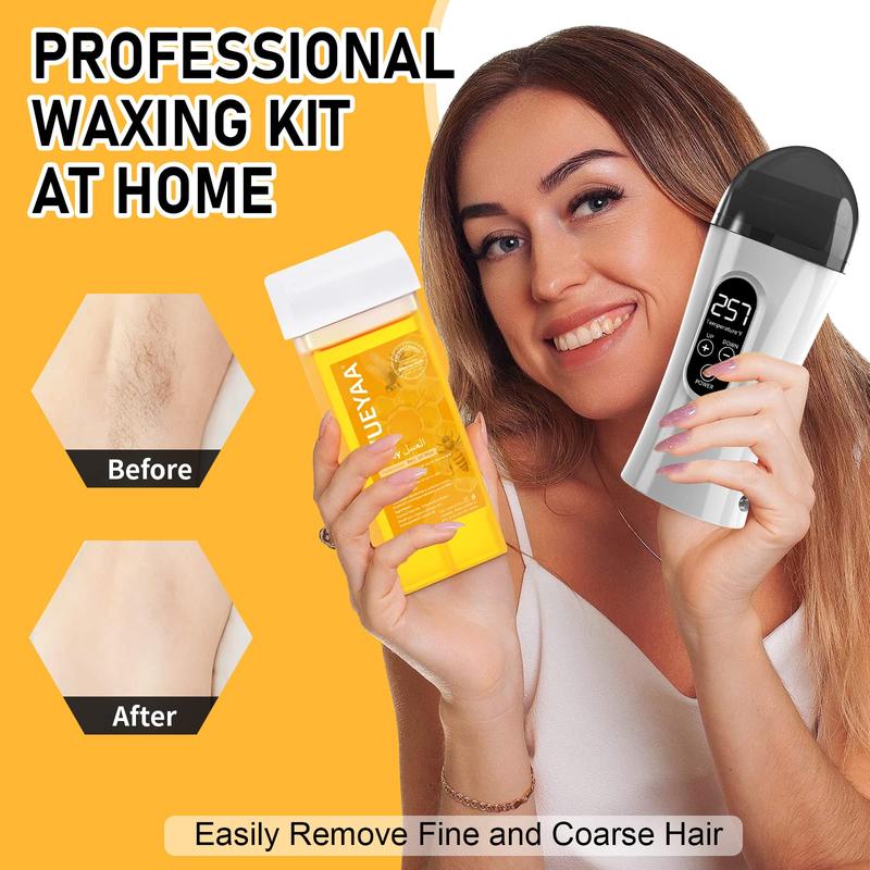 Roll-On Waxing Kit for Women, Digital Wax Warmer & Refill Set for Smooth At-Home Hair Removal, Gentle Body Care