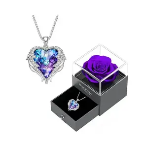 Heart Shaped Pendant Necklace with Rose Gift Box, Elegant Rhinestone Decor Necklace for Women, Fashion Jewelry Accessories for Daily & Party Decoration, Valentine's Day, Gift