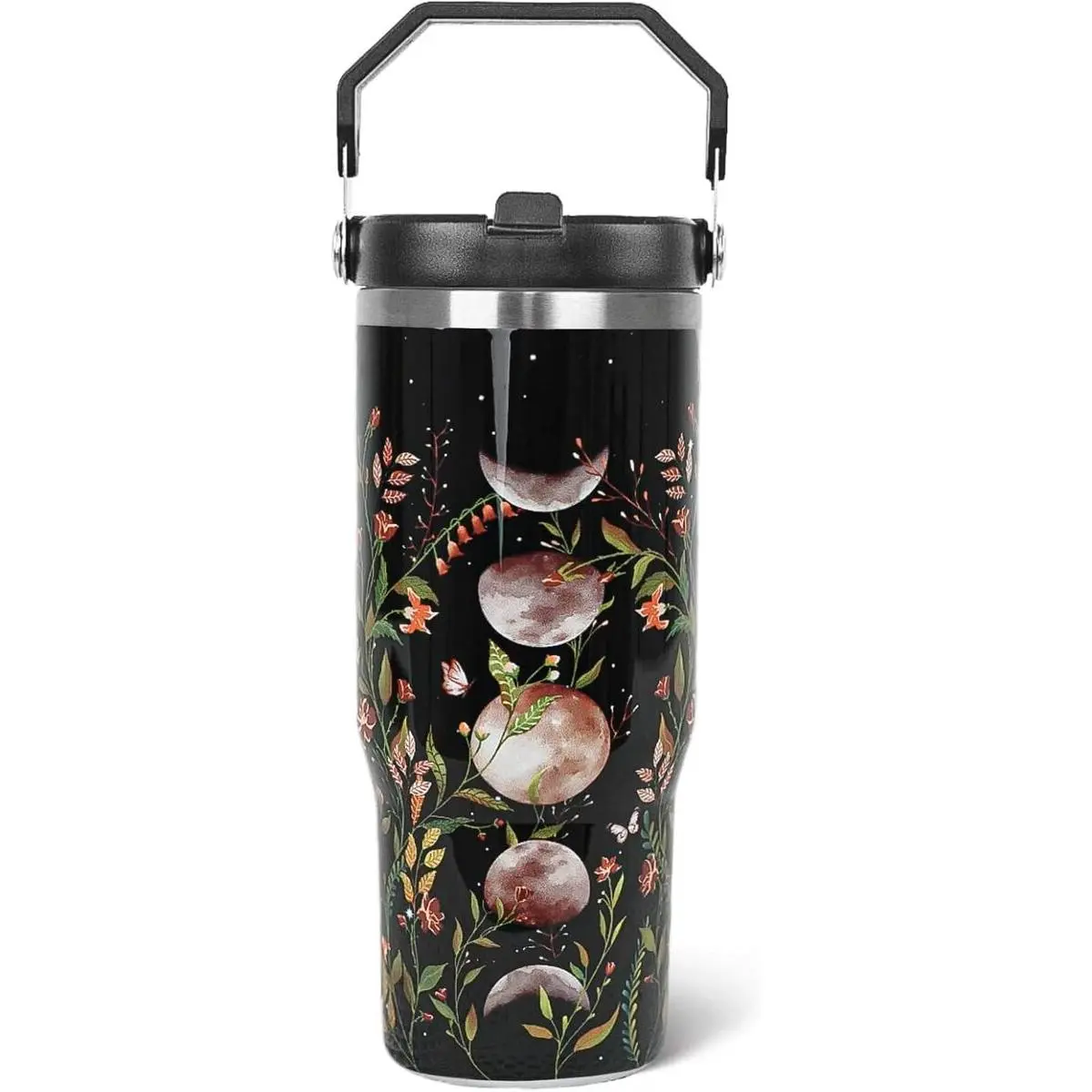 30oz Stainless Steel Insulated Gothic Beverage Tumbler with Handle, Flip Straw Lid, Goth Flower Design, Leak-Proof Portable Cup - Leopard Print Option, Novelty Gift for Witchy Lovers, Teachers; Ideal for Valentine's Day, Mother's Day, Leopard Lovers, 30 O