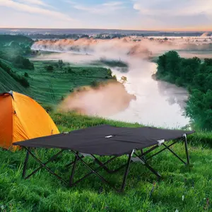 Outsunny 2 Person Folding Camping Cot Travel Hiking Bed with Carrying Bag Compact Design for Outdoor Adventures Black Color