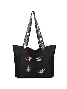 New Floral Embroidered Tote Bag, Large Capacity Shoulder Bag, Ethnic Weave Handbag, Boho Style Embroidery, Student School Tote, Multi-Pocket Design, Casual Everyday Bag